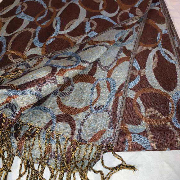 PASHMINA Brown Blue Abstract Ring Scarf Wrap One Size - Picture 3 of 6